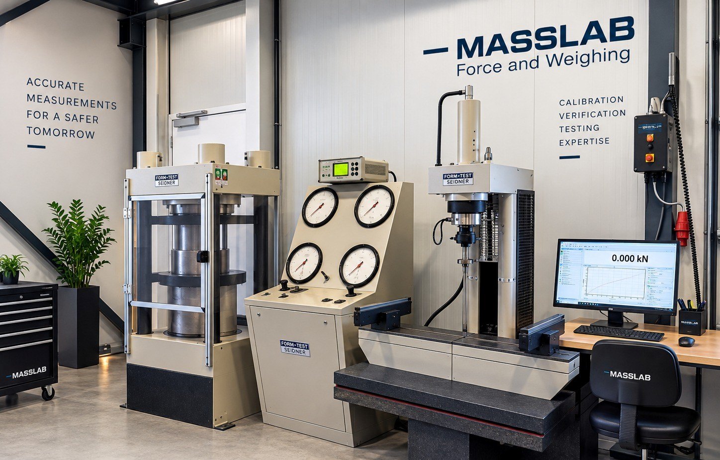 Hydraulische drukbank en trekbank voor krachtkalibratie bij MASSLAB